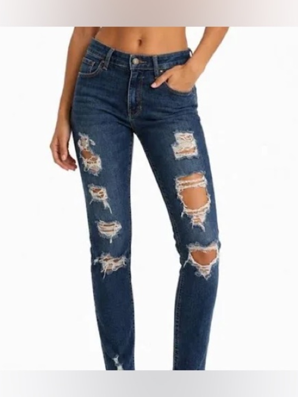 Hollister High Rise Crop Distressed Blue Jeans Leggings Destructed 5R